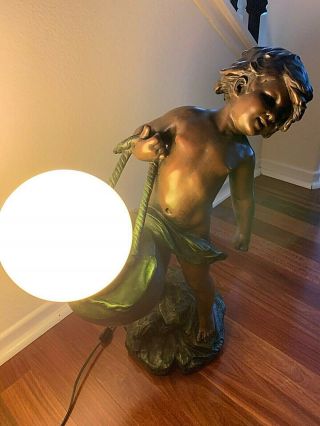 Rare 22 " Antique French Bronze Lamp Signed Auguste Moreau Cherub Water Bearer