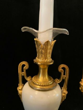 Antique French White Marble and Gilt Bronze Ormolu Candlesticks 3
