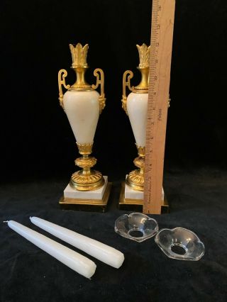 Antique French White Marble and Gilt Bronze Ormolu Candlesticks 6