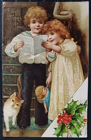 A Jolly Xmas To You Ernest Nister No 563 Vintage Postcard (x3)