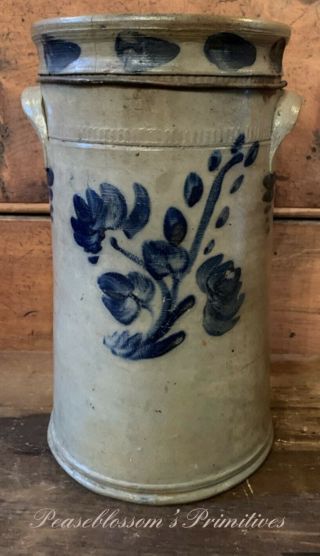 Aafa Antique Primitive Stone Ware Salt Glaze Crock Cobalt Blue Stoneware