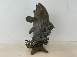 Vintage Bronze Leaping Koi Figural Fountain Sculpture With Spout
