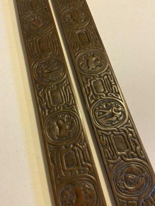 Tiffany Studios Ny Zodiac Bronze 19.  25” Desk Blotter Ends 988,  Hand Engraved
