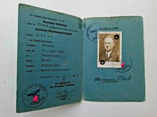 1942 Ww2 German Civilian Photo I.  D Document (j)