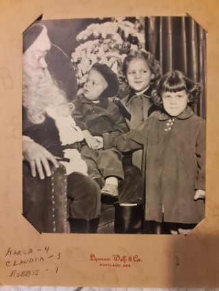 Vintage Old 1949 Large Photo Christmas Card Boy Girls & Santa Portland Oregon