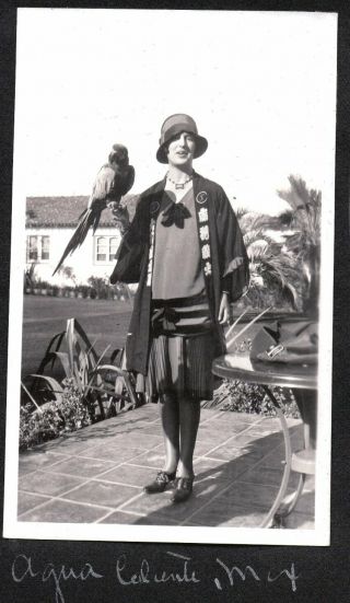 Vintage Photograph 1920s Parrot Flapper Girls Agua Caliente Tijuana Mexico Photo