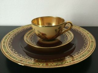 Rare Antique Vienna Style Demitasse Cup And Saucer Set With Heavy Gold