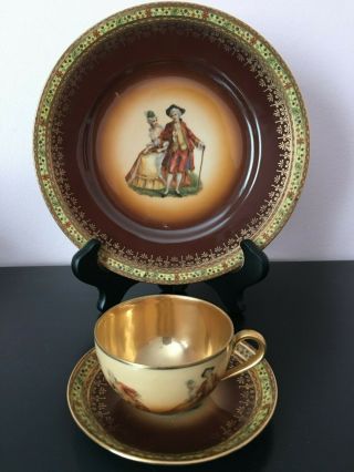 rare antique Vienna style demitasse cup and saucer set with heavy gold 2