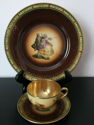 rare antique Vienna style demitasse cup and saucer set with heavy gold 4