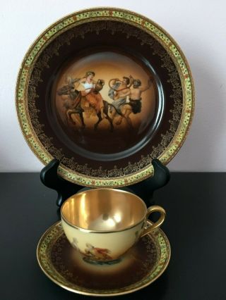 rare antique Vienna style demitasse cup and saucer set with heavy gold 5