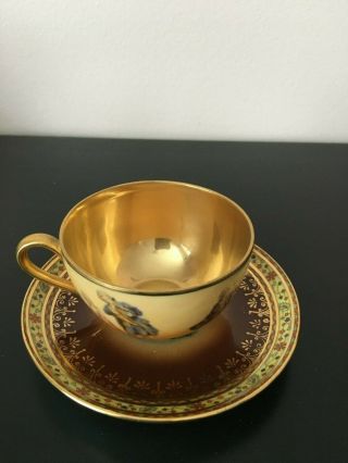 rare antique Vienna style demitasse cup and saucer set with heavy gold 6