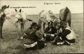 Rppc W.  H.  Martin " A Quiet Game " Native American Indians,  Horses Postcard Vintage