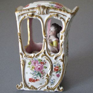 Rare Antique 19thc Hp French Porcelain Sedan Chair W Figure Bourdois Bloch Paris