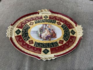 Vintage Possibly Antique Royal Vienna Porcelain Dresser Tray W Women & Child Dec