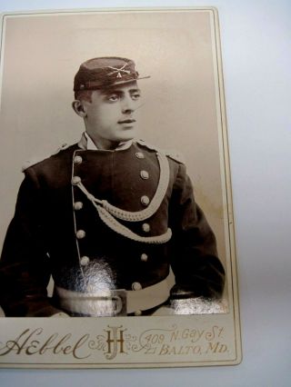 Vintage 1885 Cabinet Card Of A Soldier In Full Dress.  Photo Y By Hebbel Of Balt