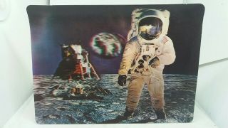 Large Vintage 3d Lenticular Postcard Nasa Moonwalk 1968 Buzz Aldrin Apollo 11