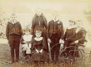 OLD CABINET PHOTO CHILDS VELOCIPEDE / TRICYCLE J.  J.  G.  WHITEHOUSE REDDITCH 1880S 2