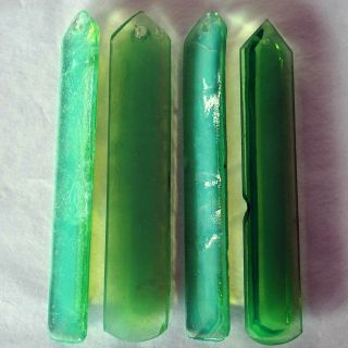 4 Antique American Tiffany Studios Mottled Green Glass Chandelier Prisms c.  1900 2