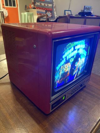 Vintage Zenith Color Tv - 9” Screen - Small Red Portable Television - Crt Tube