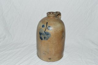 Rare Antique 2 Gal Stoneware Jug With Cobalt Fruit Markings