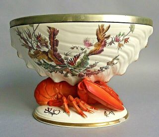 Rare Antique 19c Wedgwood Queen’s Ware Lobster Shell Bowl Sea Vegetation