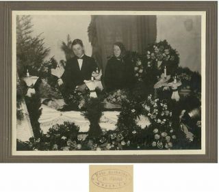 Young Woman In Casket Mourners Antique Post Mortem Funeral Home Photo