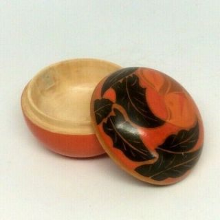 Vintage Lacquer Round Hand Painted Wood Floral Trinket Box Small Storage Box
