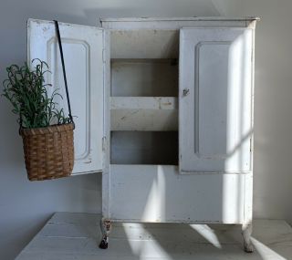 Unique Antique Vintage Industrial Metal Counter Kitchen Canning Cabinet Cottage