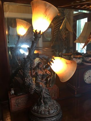 Antique Bronze/spelter Newel Post Lamp Art Nouveau French Grape Picker 22 “