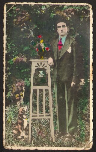 Handsome Man Guy Portrait Hand Coloured Painted Old Photo 14x9 Cm 30905
