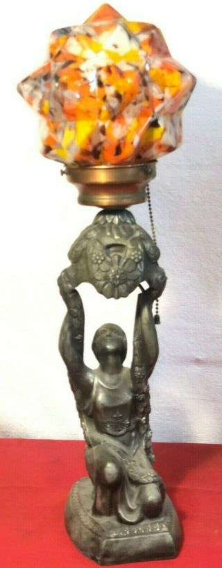 Vintage Art - Deco Figural Lamp Lady Balancin Globe Shade Circa 1930 