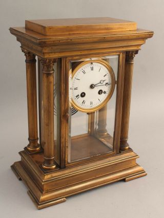 19thc Antique French Gilded Bronze Crystal Regulator Clock W/ Columns & Pendulum