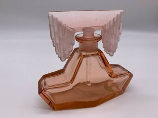 Elegant Rare 1920 ' s Art Deco Pink Czech Crystal Cascade Perfume Bottle w/Dauber 5