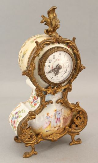 Antique 19thC Miniature French Hand Painted Porcelain Gilt Bronze Clock Urns Set 2