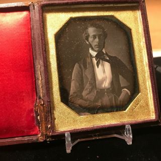 One Sixth - Plate Man John Plumbe Early 1840s Leather Fully Cased Daguerreotype