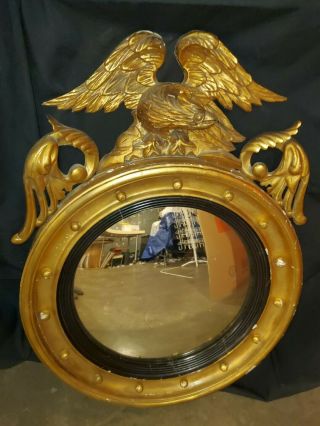 Antique Early Federal Convex Bullseye Eagle Mirror - Gold Paint