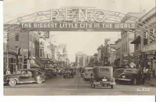 Postcard Rppc Reno Nevada " The Biggest Little City In The World " Vintage Cars