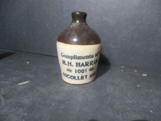 Miniature Mini Stoneware Advertising Jug M.  H.  Harris 1001 Nicollet Ave Y20 Pa