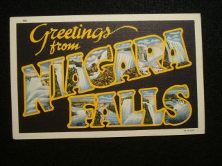 Rare Greetings From Niagra Falls Large Letter Vintage Curt Teich Linen Postcard