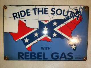 Vintage Rebel Gas Porcelain Sign Service Station Pump Plate Dated 1953 Rare
