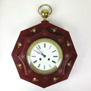 Antique French Tole Wall Clock Bazelaire Silk Thread Movement C1840 Ships