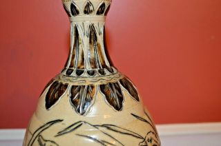 Stunning Doulton Lambeth Hannah Barlow Vase Ducks Cattails Unique Shape 3