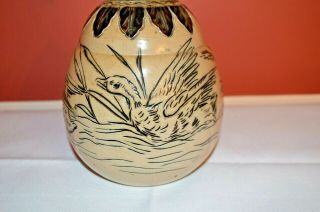 Stunning Doulton Lambeth Hannah Barlow Vase Ducks Cattails Unique Shape 5