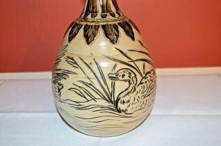 Stunning Doulton Lambeth Hannah Barlow Vase Ducks Cattails Unique Shape 6