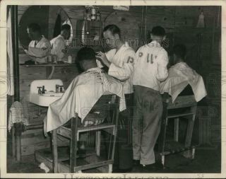 Press Photo German Prisoners Of War Get Haircuts,  Louisiana,  World War Ii