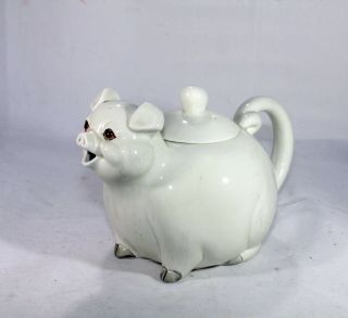 Vintage White Ceramic Pig Tea Pot Pig Tail Handle Farmhouse Decor Country Style