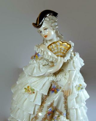 Capodimonte Italy Dresden Lace Italian Fancy Lady With Fan Fabris Figurine