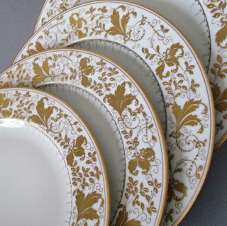Set 4 Vintage Le Tallec Paris Hp Porcelain 10 " Plates Marin In Gold W Gilt Paste