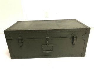 Vintage Military Storage Trunk W Tray Flat Foot Locker Green Box Us Army Belber