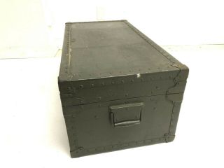 Vintage Military STORAGE TRUNK w Tray flat foot locker green box us army belber 4